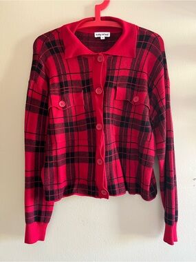 Red plaid patterned cardigan
